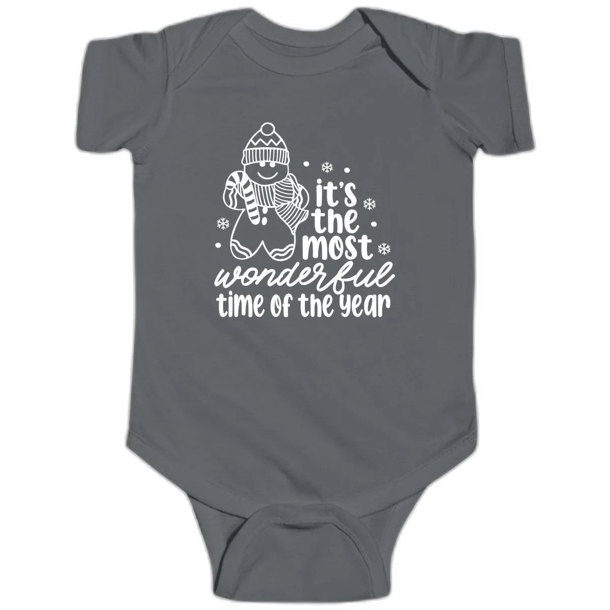 Gingerbread Man Christmas Time Saying Baby Onesie in Charcoal