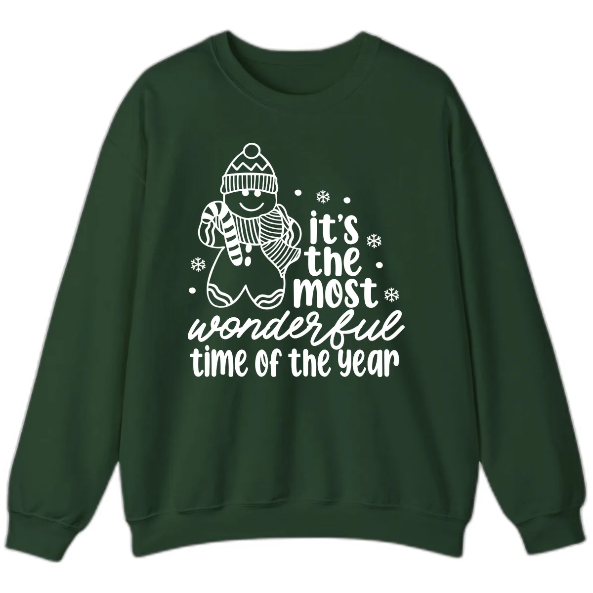 Gingerbread Man Christmas Time Saying Sweatshirt in Forest Green