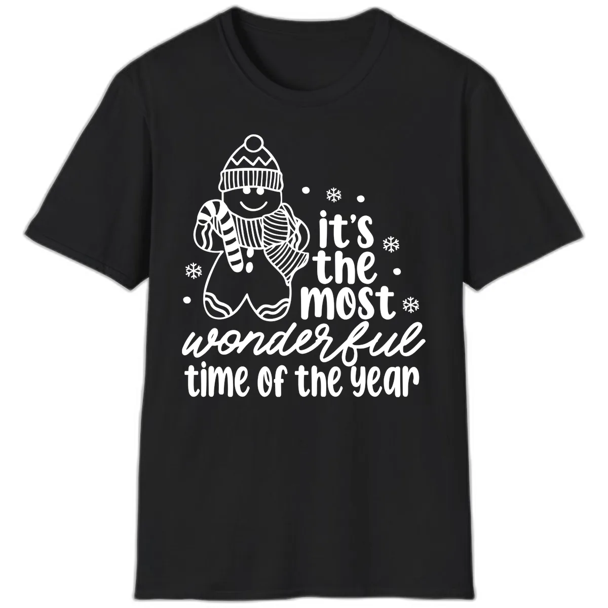 Gingerbread Man Christmas Time Saying T-Shirt in Black