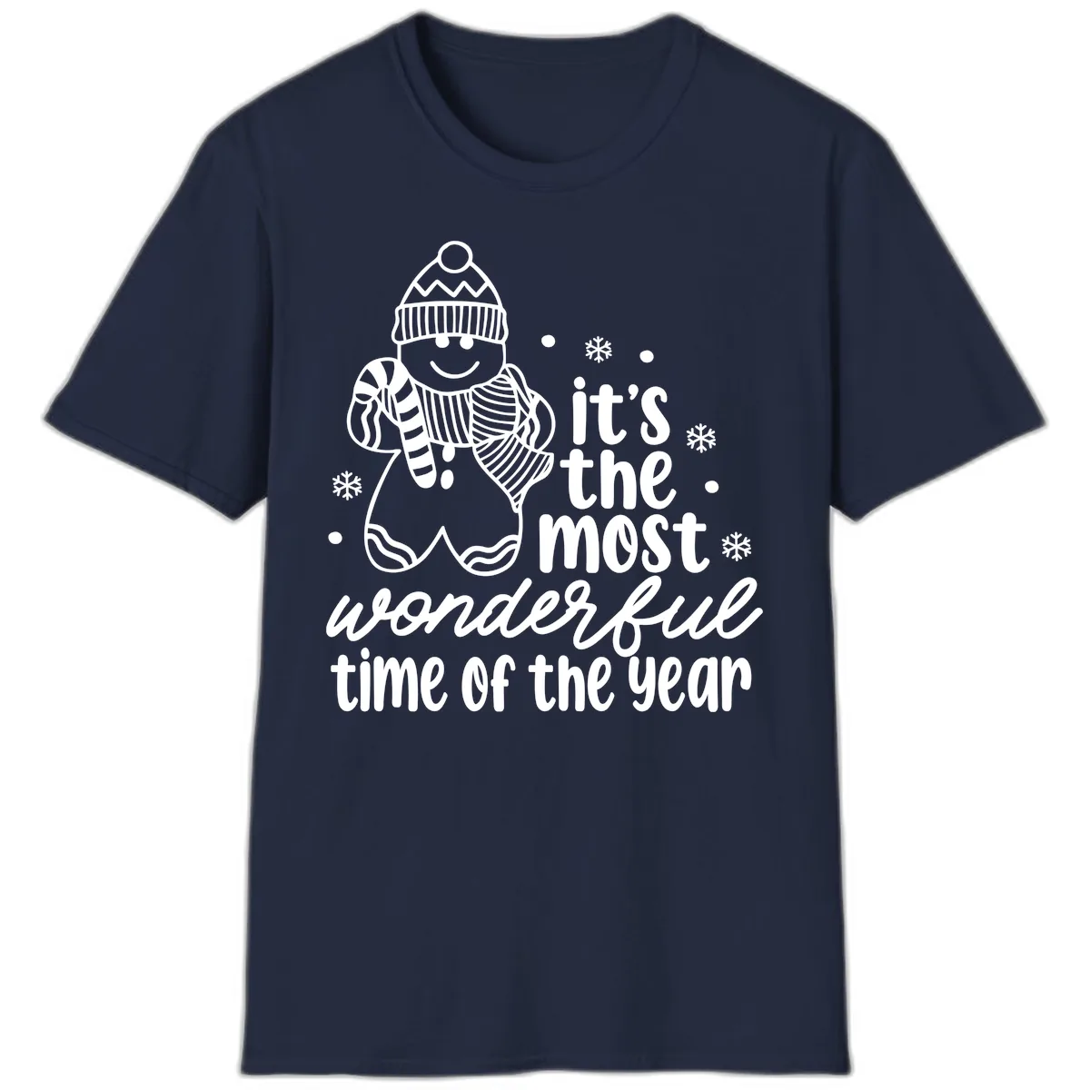 Gingerbread Man Christmas Time Saying T-Shirt in Navy