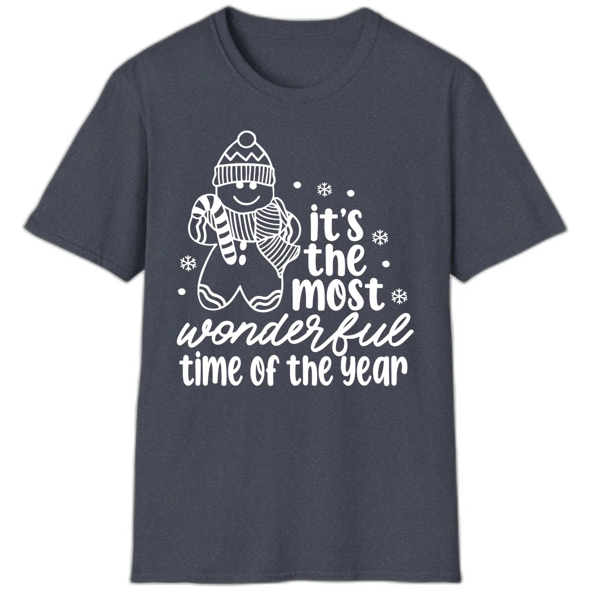 Gingerbread Man Christmas Time Saying T-Shirt in Heather Navy