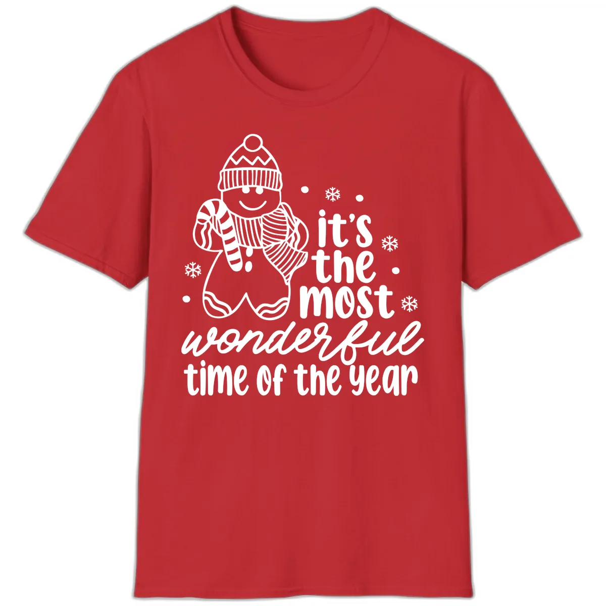 Gingerbread Man Christmas Time Saying T-Shirt in Red