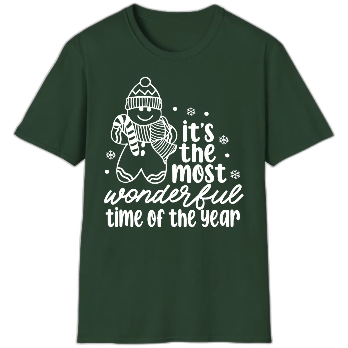 Gingerbread Man Christmas Time Saying T-Shirt in Forest Green