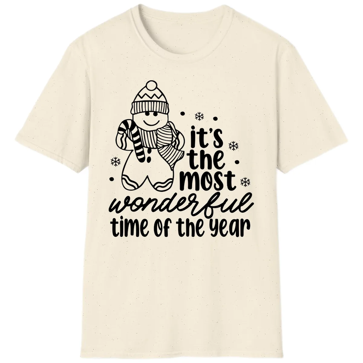 Gingerbread Man Christmas Time Saying T-Shirt in Natural