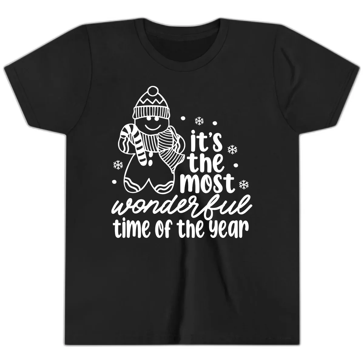 Gingerbread Man Christmas Time Saying Youth T-Shirt in Black