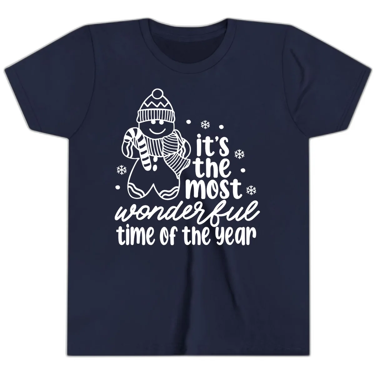 Gingerbread Man Christmas Time Saying Youth T-Shirt in Navy