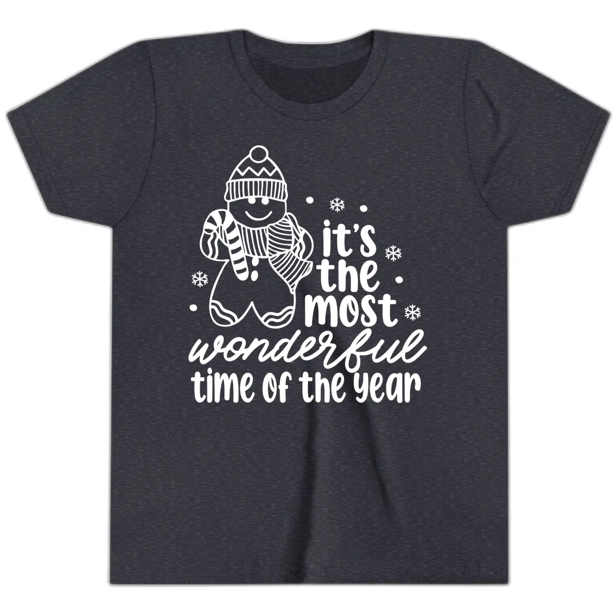 Gingerbread Man Christmas Time Saying Youth T-Shirt in Heather Navy