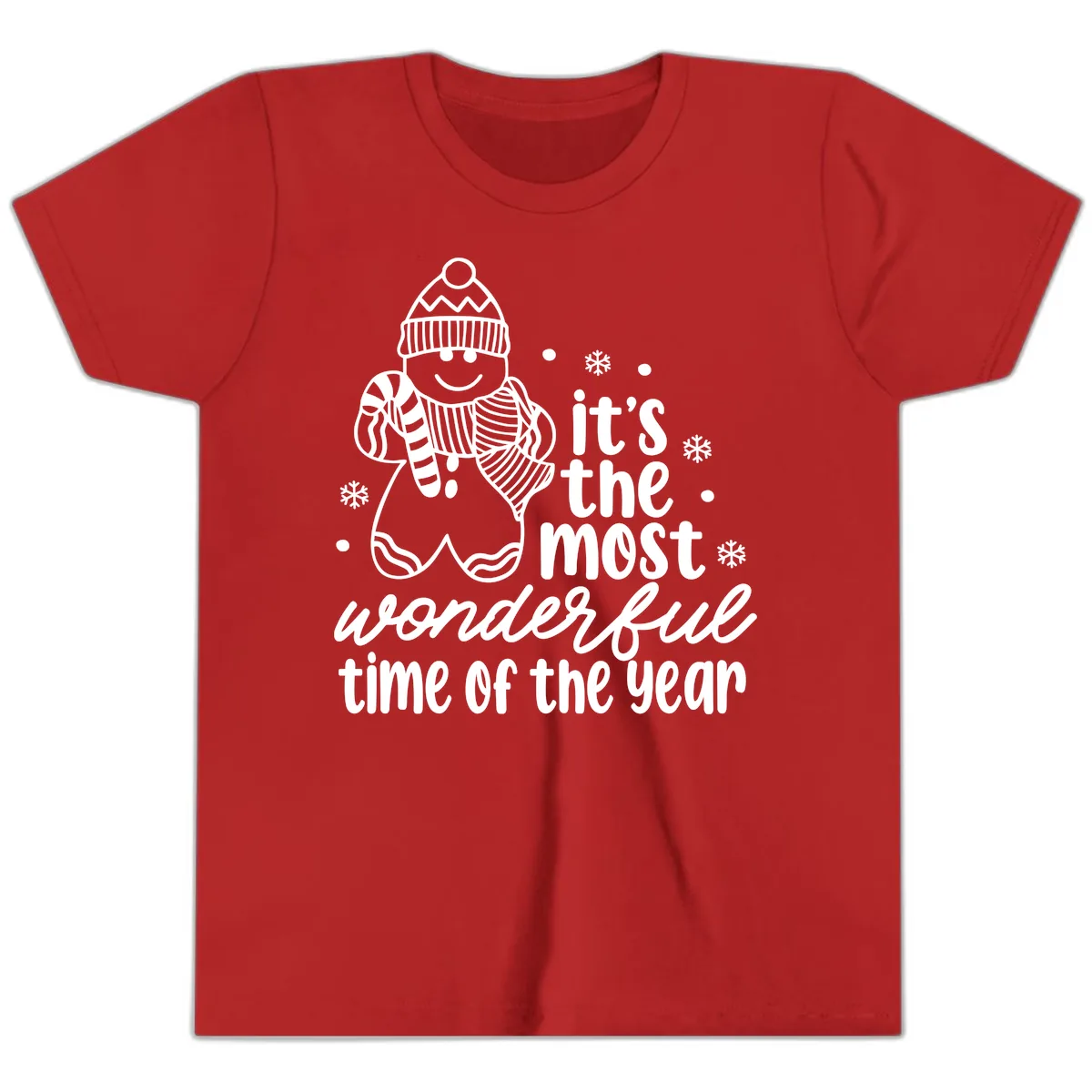 Gingerbread Man Christmas Time Saying Youth T-Shirt in Red