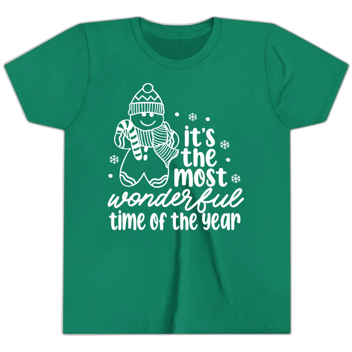 Gingerbread Man Christmas Time Saying Youth T-Shirt in Kelly