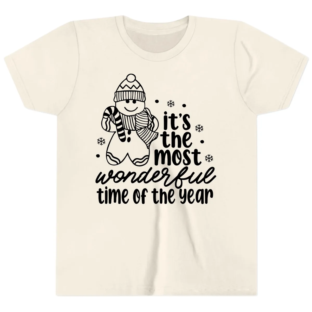Gingerbread Man Christmas Time Saying Youth T-Shirt in Natural
