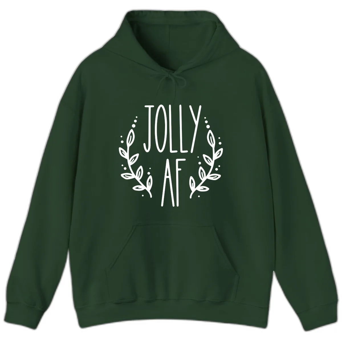 Jolly AF Christmas Wreath Design Hoodie in Forest Green