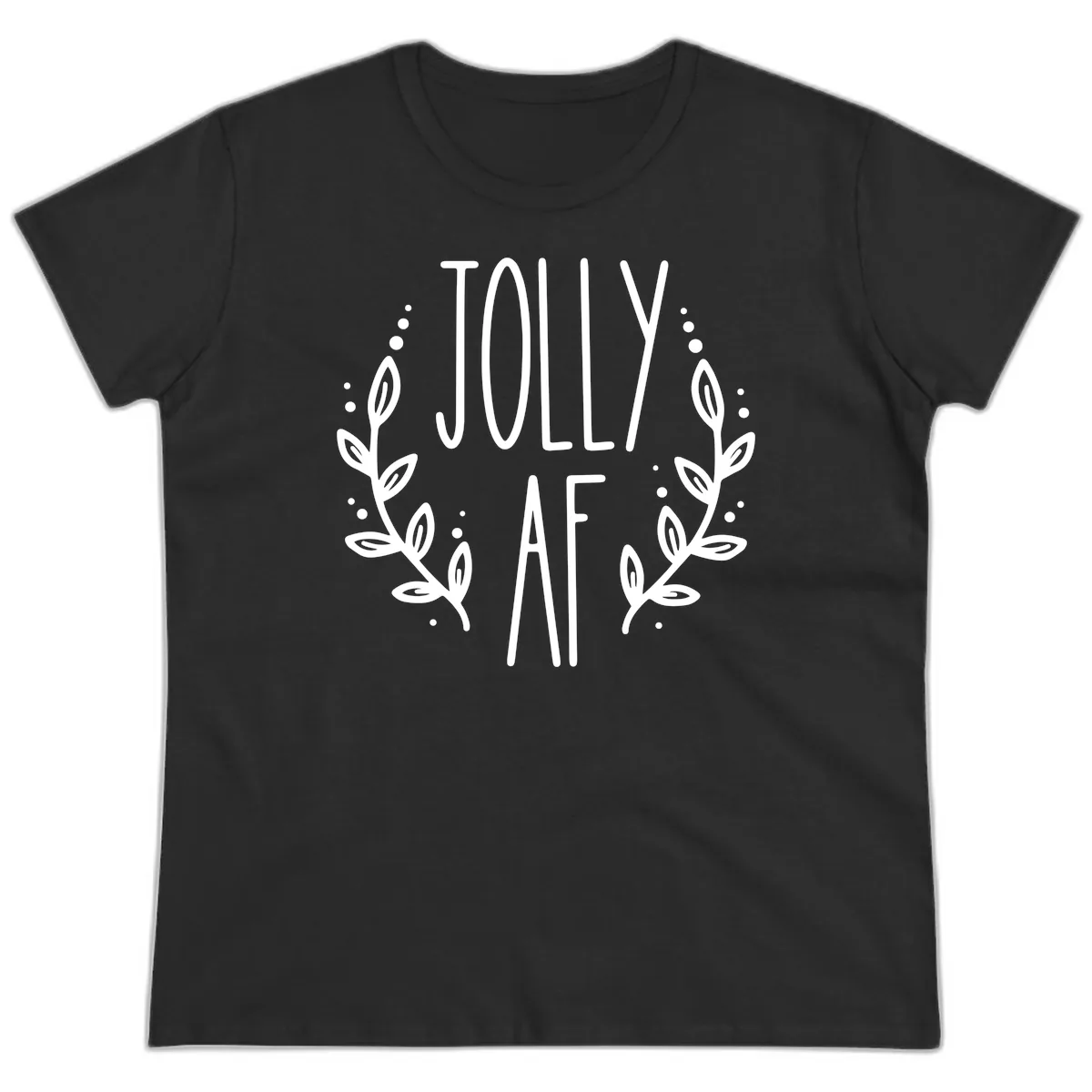 Jolly AF Christmas Wreath Design Ladies Tee in Black