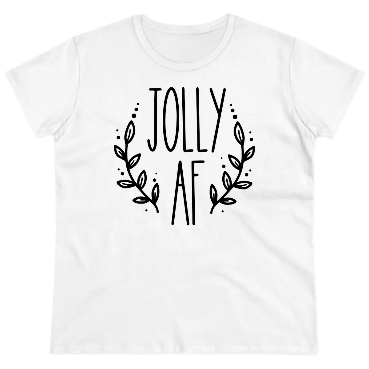 Jolly AF Christmas Wreath Design Ladies Tee in White