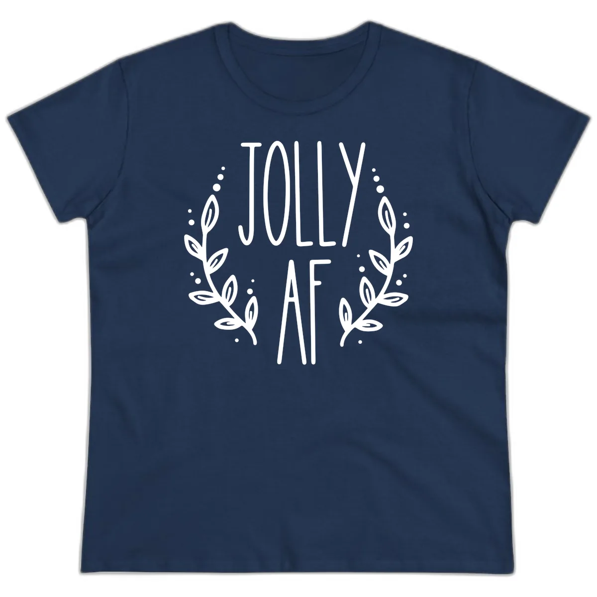 Jolly AF Christmas Wreath Design Ladies Tee in Navy