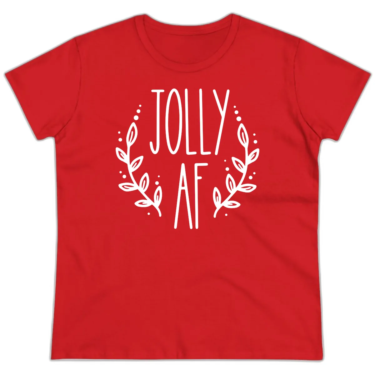 Jolly AF Christmas Wreath Design Ladies Tee in Red