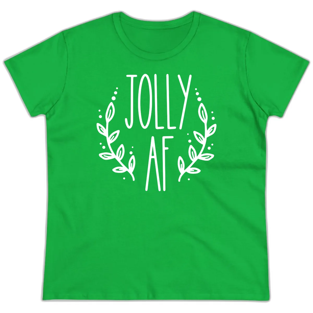 Jolly AF Christmas Wreath Design Ladies Tee in Irish Green