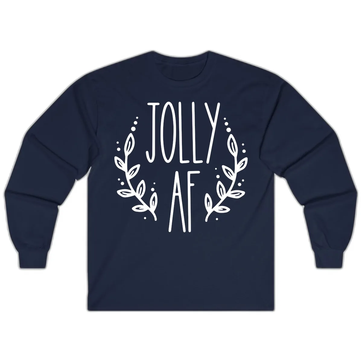 Jolly AF Christmas Wreath Design Long Sleeve in Navy