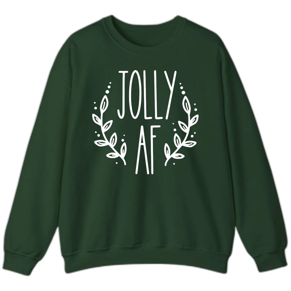 Jolly AF Christmas Wreath Design Sweatshirt in Forest Green