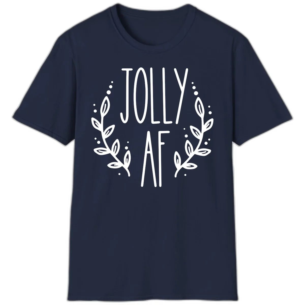 Jolly AF Christmas Wreath Design T-Shirt in Navy