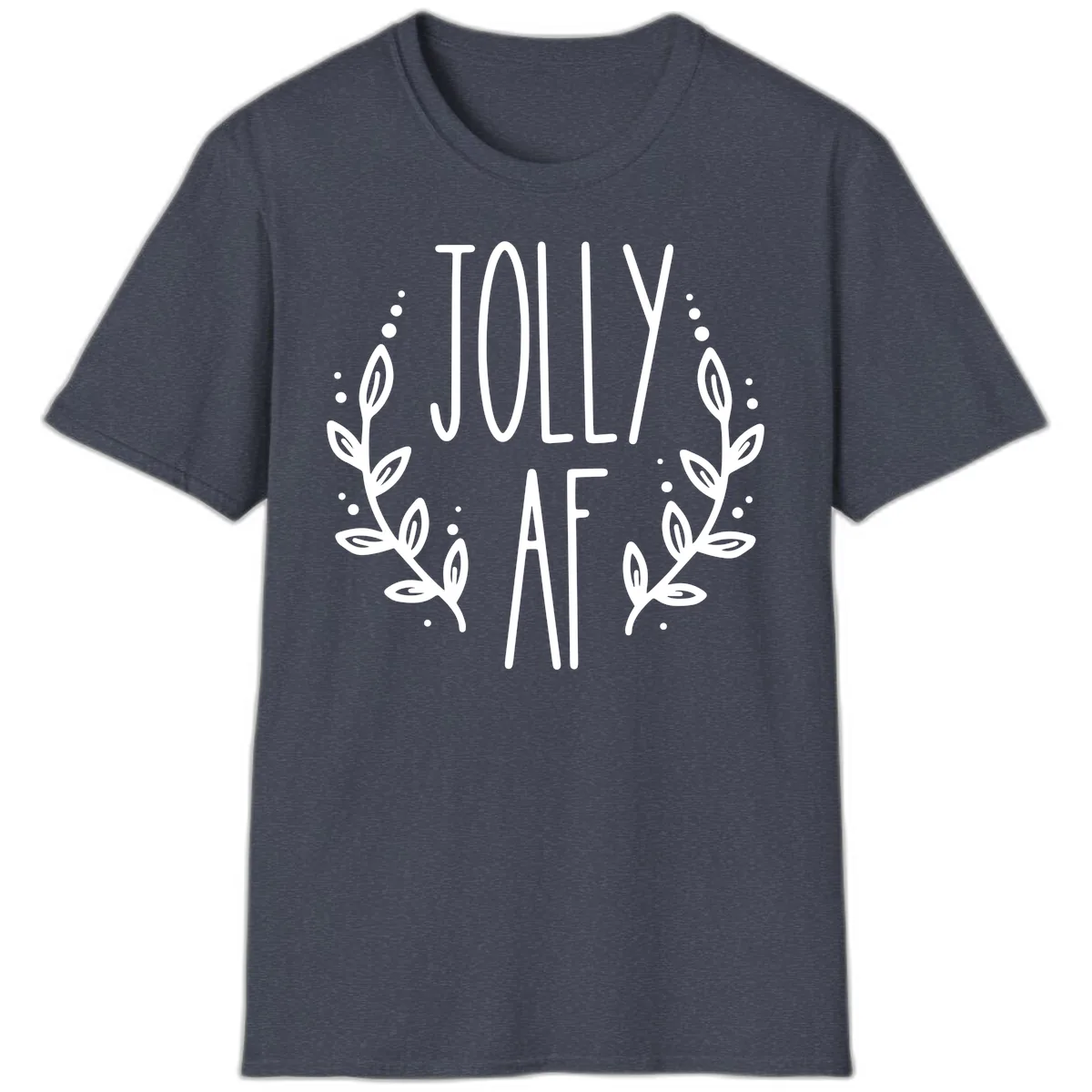 Jolly AF Christmas Wreath Design T-Shirt in Heather Navy
