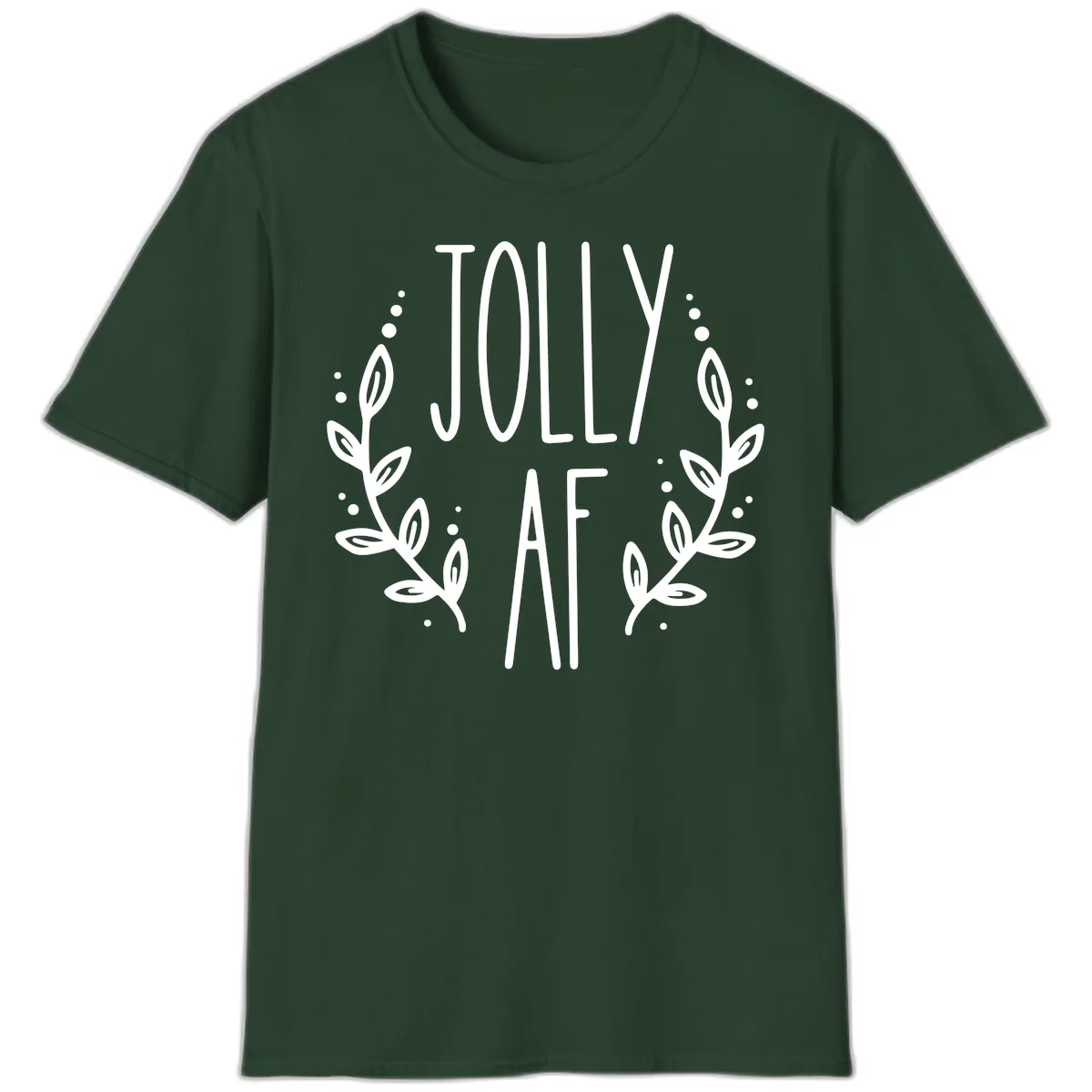 Jolly AF Christmas Wreath Design T-Shirt in Forest Green