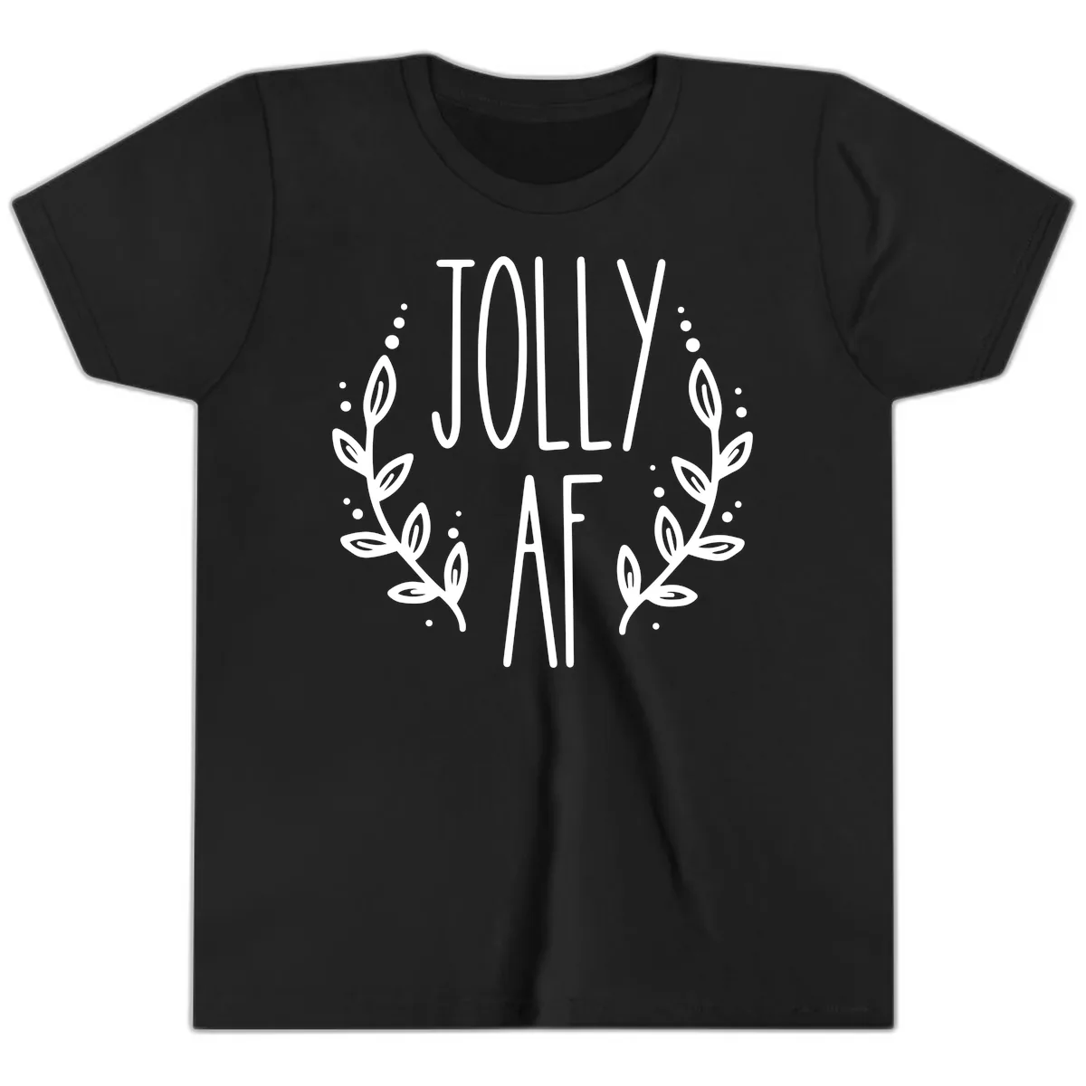 Jolly AF Christmas Wreath Design Youth T-Shirt in Black