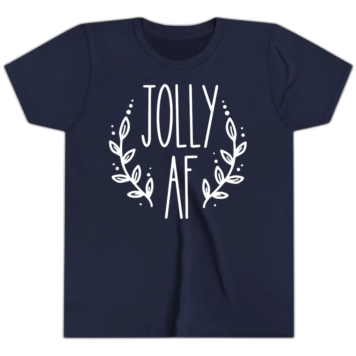 Jolly AF Christmas Wreath Design Youth T-Shirt in Navy
