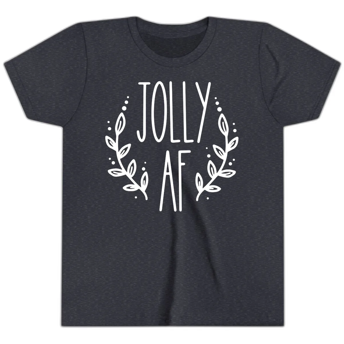 Jolly AF Christmas Wreath Design Youth T-Shirt in Heather Navy