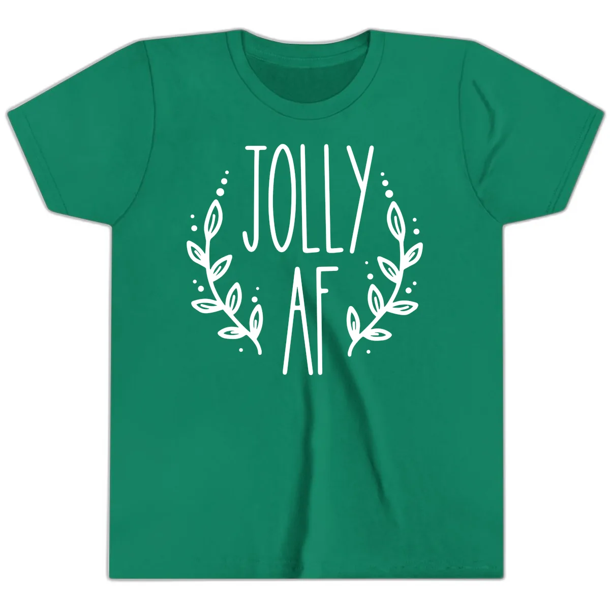 Jolly AF Christmas Wreath Design Youth T-Shirt in Kelly