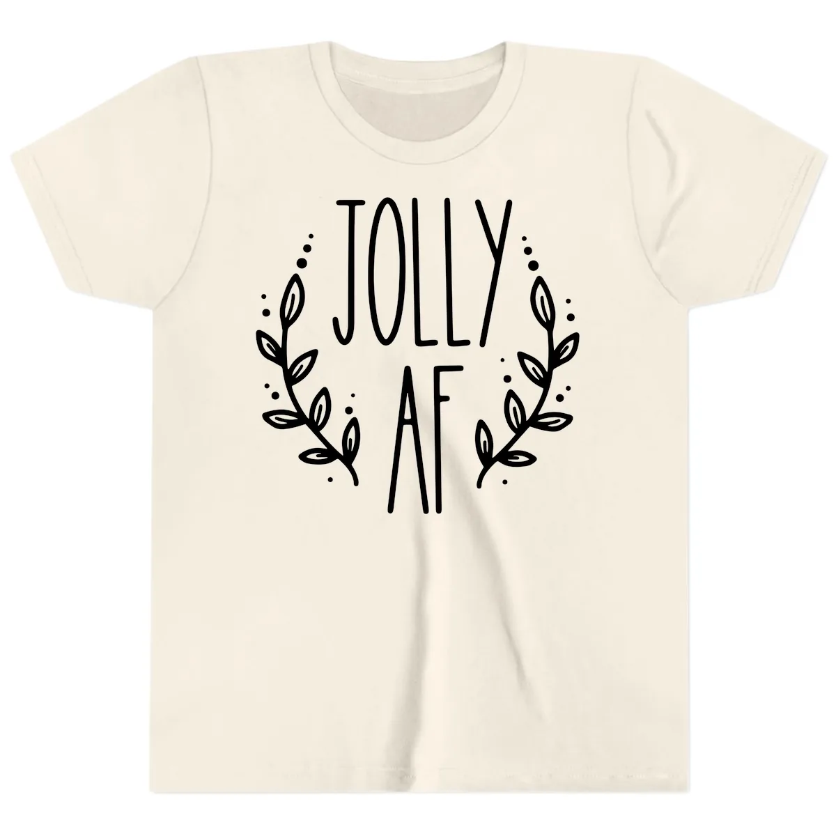 Jolly AF Christmas Wreath Design Youth T-Shirt in Natural