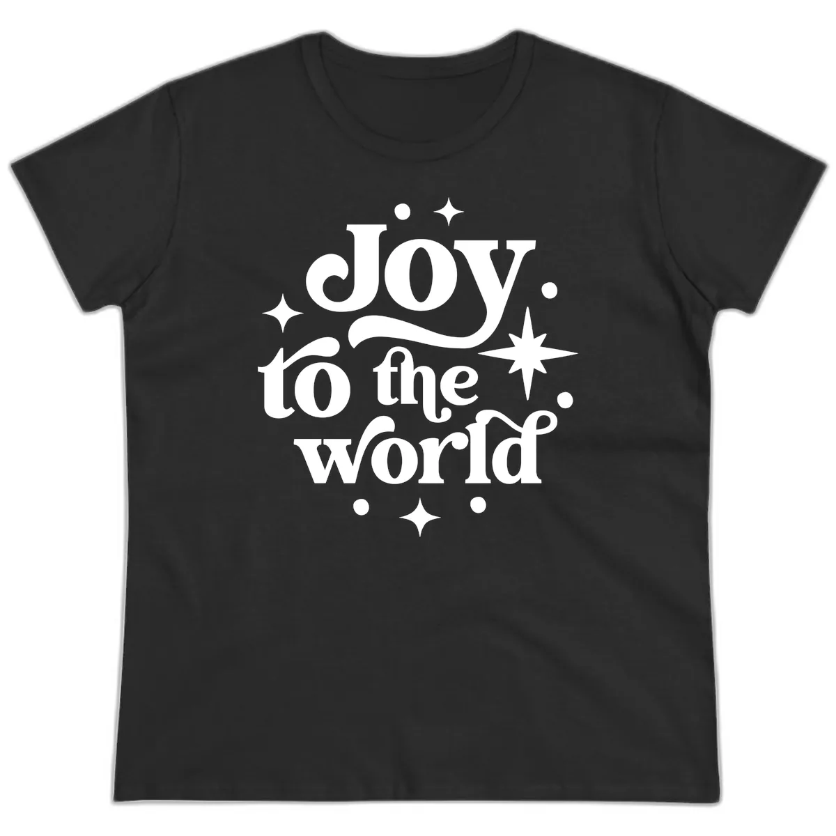 Joy To The World Holiday Typography Ladies Tee in Black