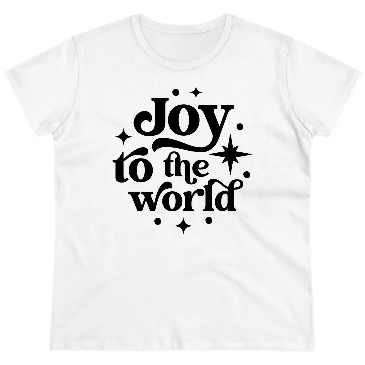 Joy To The World Holiday Typography Ladies Tee in White
