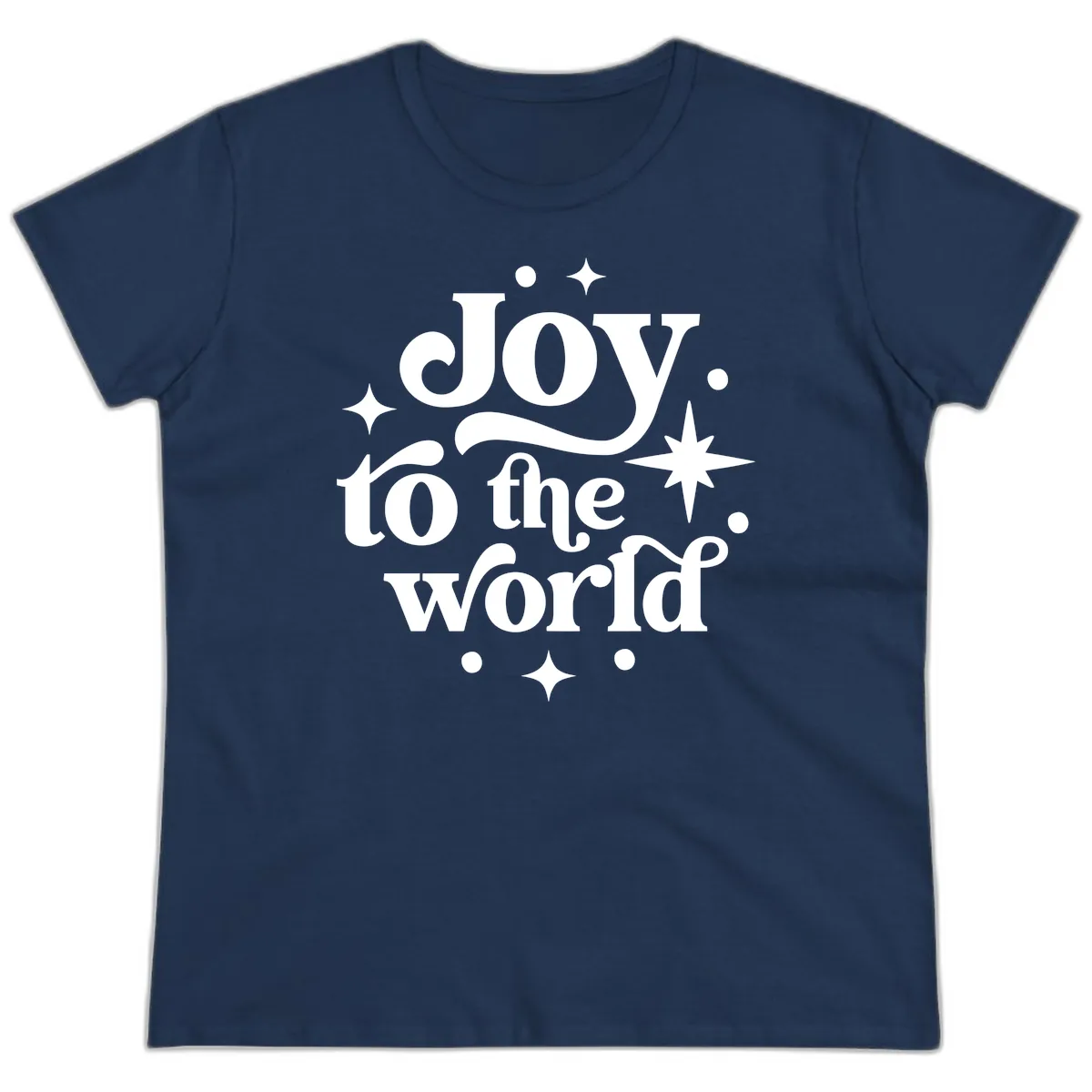 Joy To The World Holiday Typography Ladies Tee in Navy