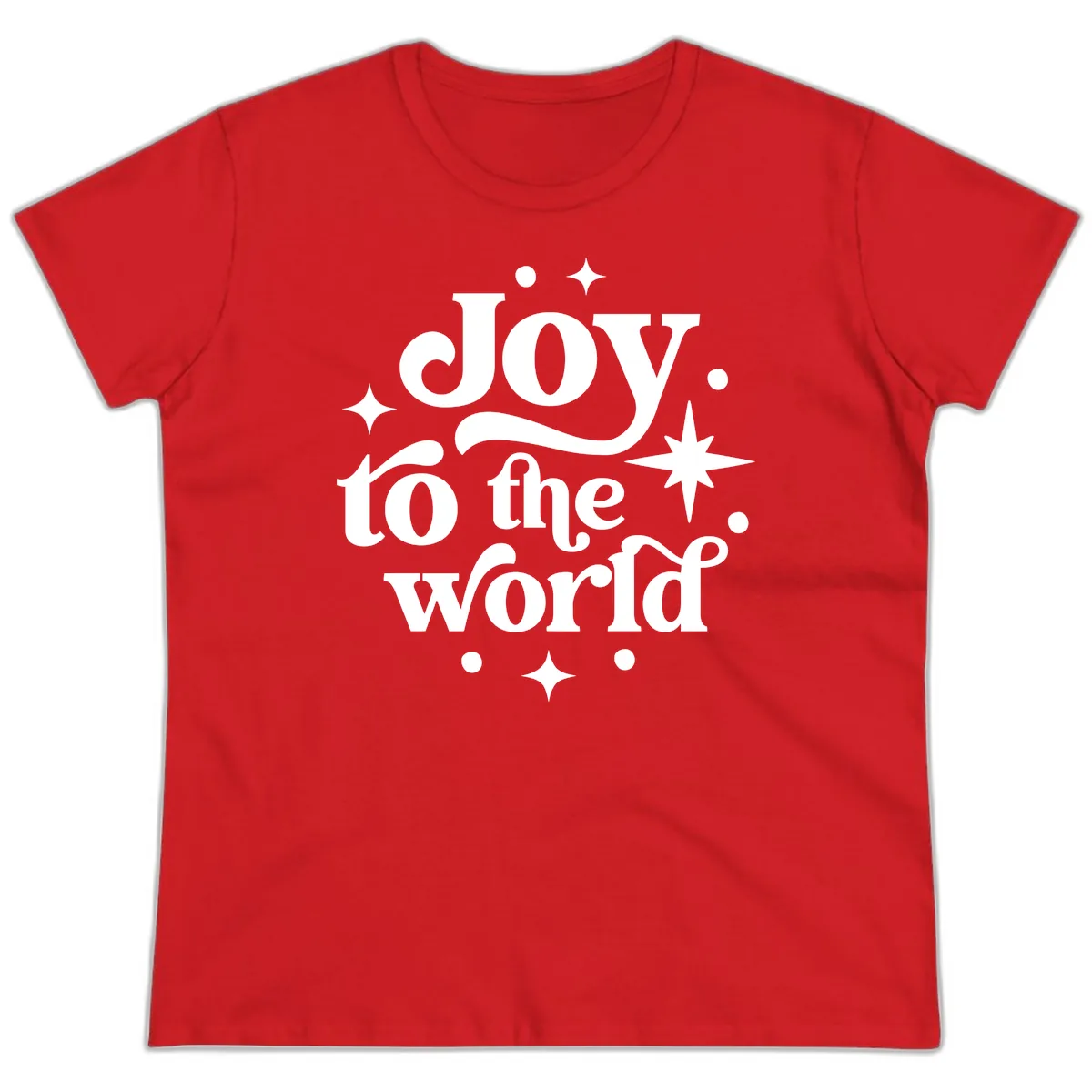 Joy To The World Holiday Typography Ladies Tee in Red