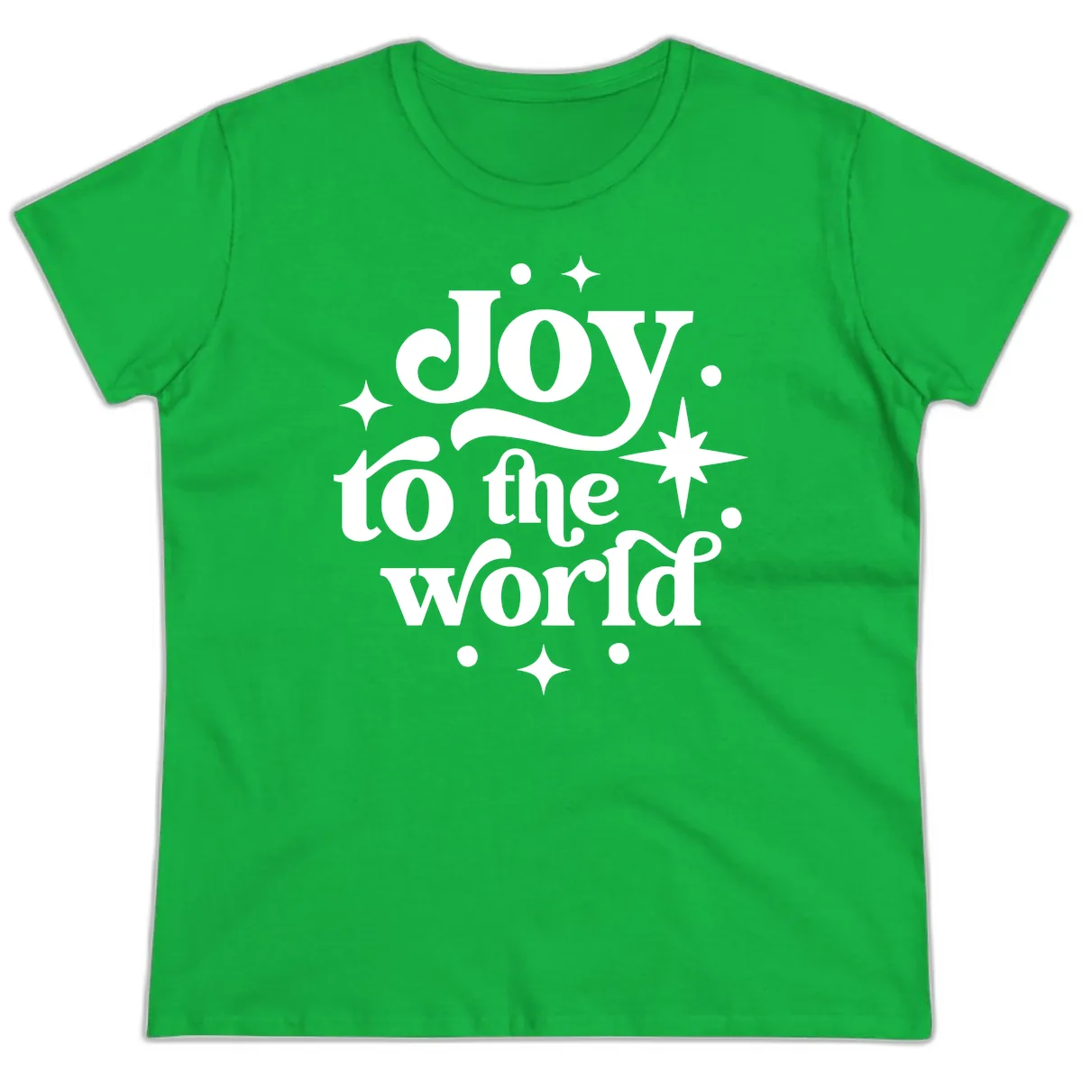 Joy To The World Holiday Typography Ladies Tee in Irish Green