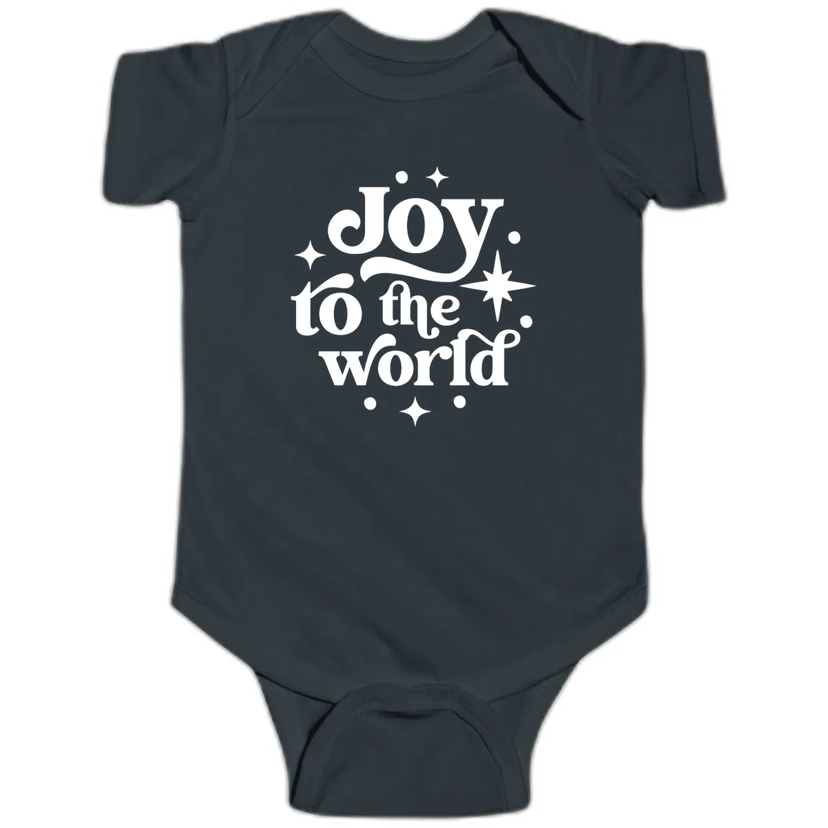 Joy To The World Holiday Typography Baby Onesie in Black