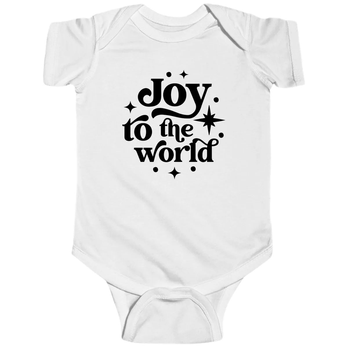 Joy To The World Holiday Typography Baby Onesie in White