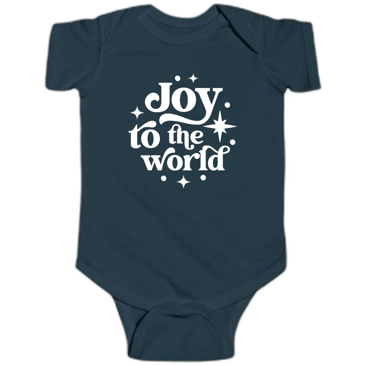 Joy To The World Holiday Typography Baby Onesie in Navy