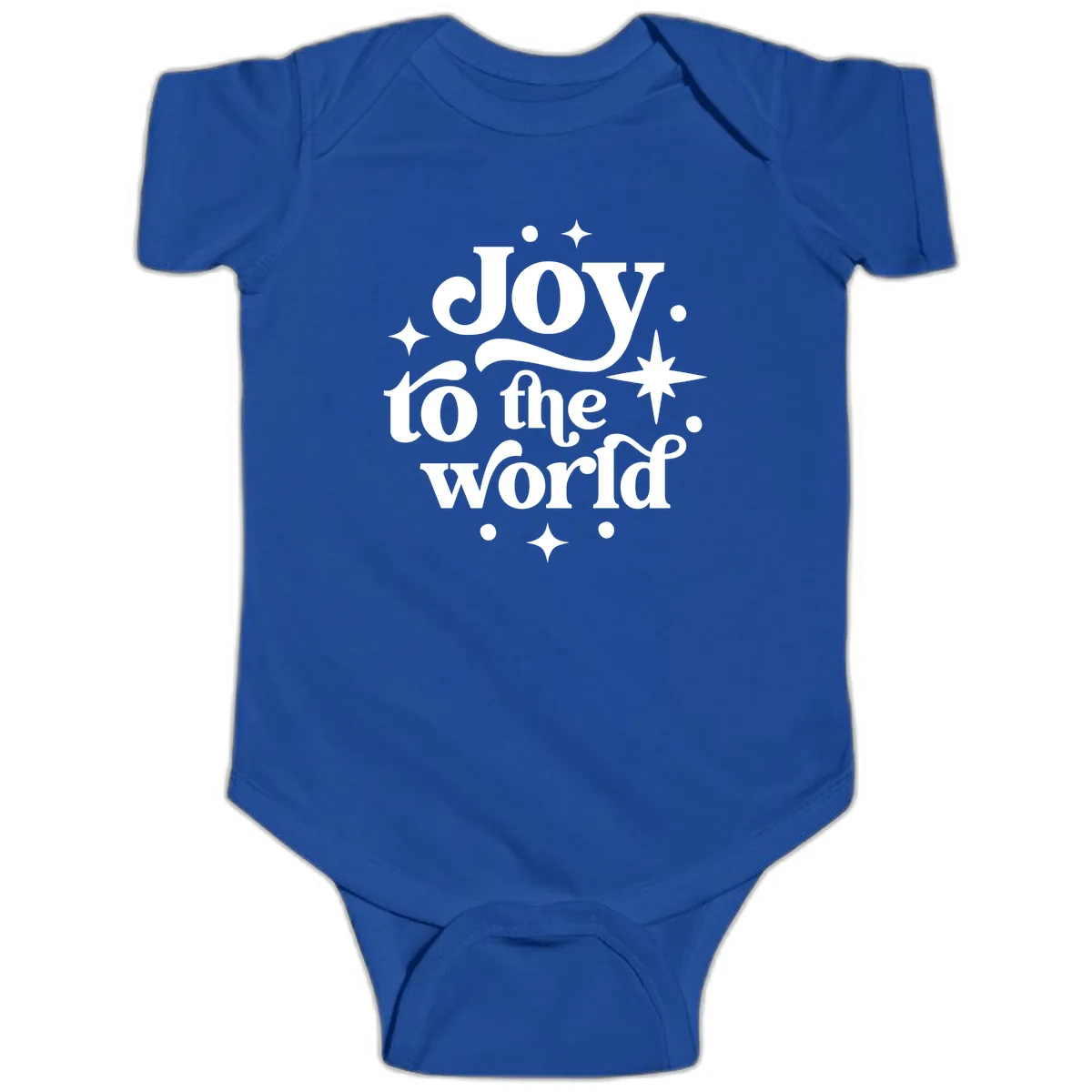 Joy To The World Holiday Typography Baby Onesie in Royal