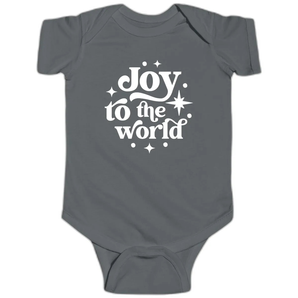 Joy To The World Holiday Typography Baby Onesie in Charcoal