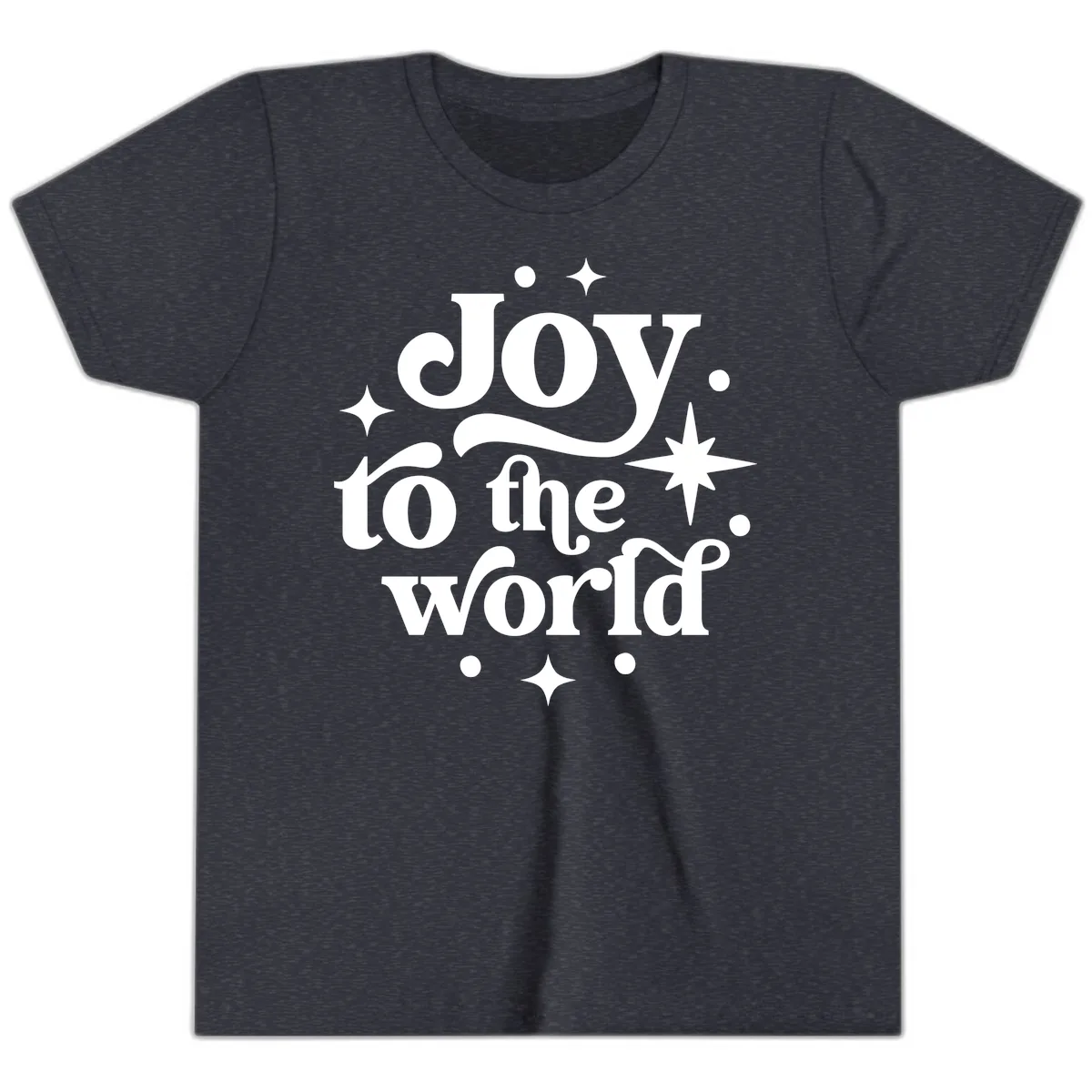 Joy To The World Holiday Typography Youth T-Shirt in Heather Navy