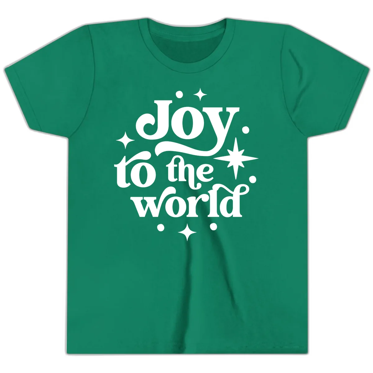 Joy To The World Holiday Typography Youth T-Shirt in Kelly