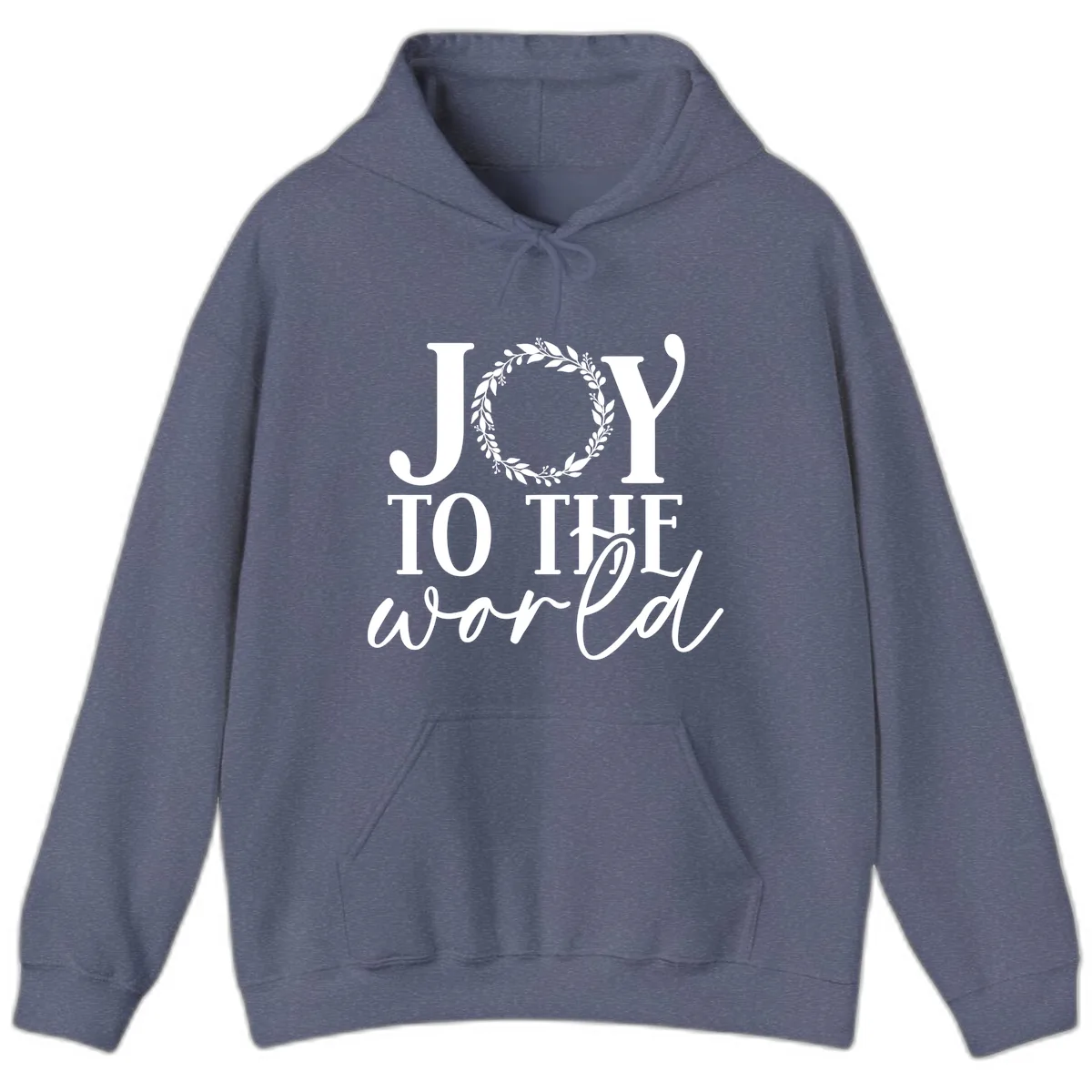 Joy To The World Holiday Text Design Hoodie in Heather Navy