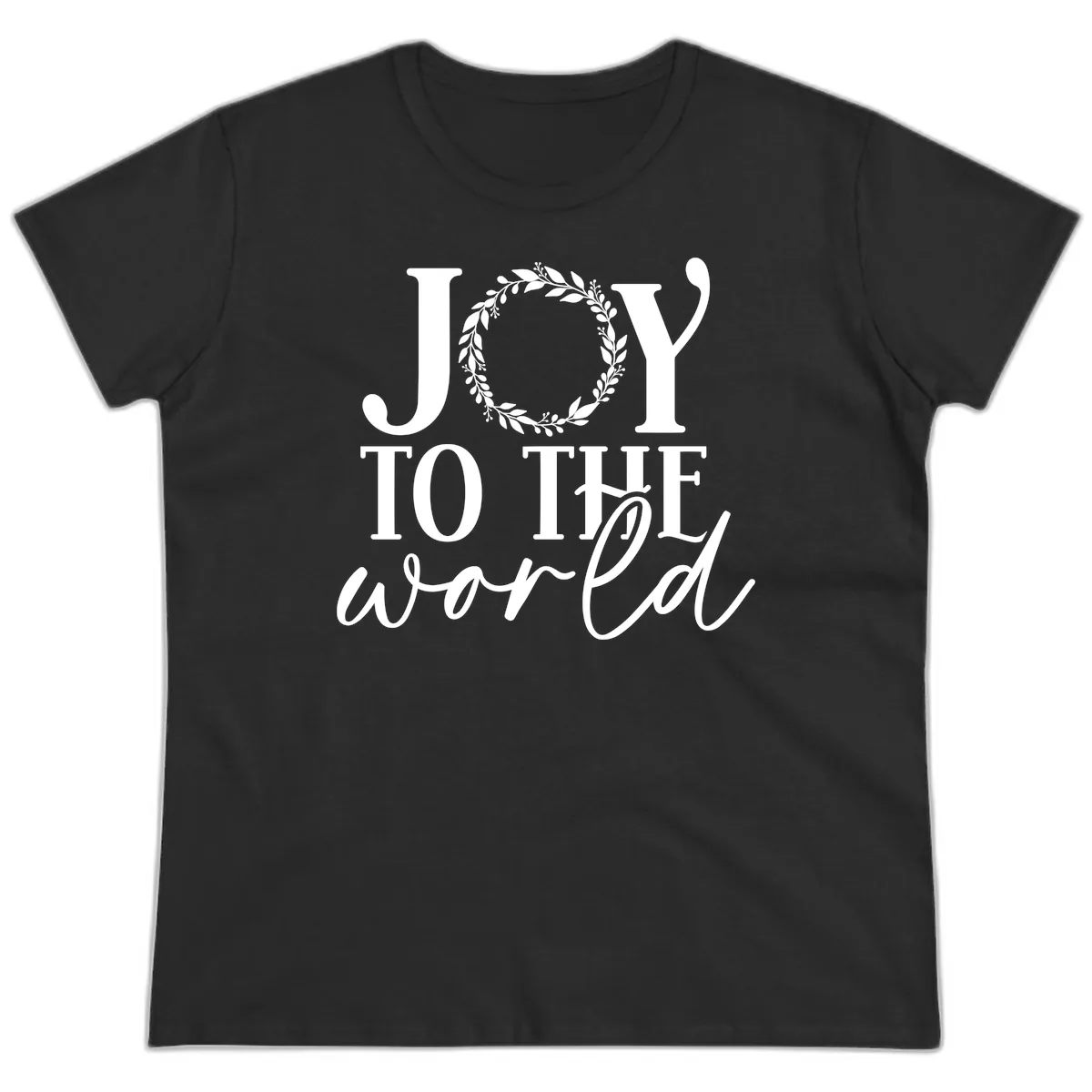 Joy To The World Holiday Text Design Ladies Tee in Black