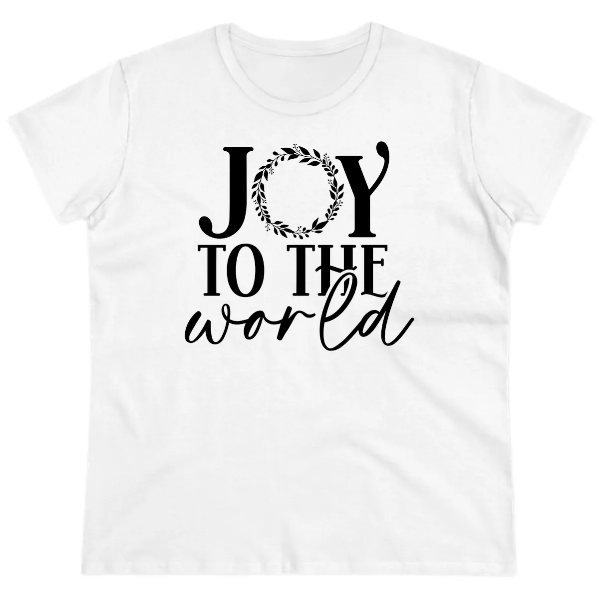 Joy To The World Holiday Text Design Ladies Tee in White