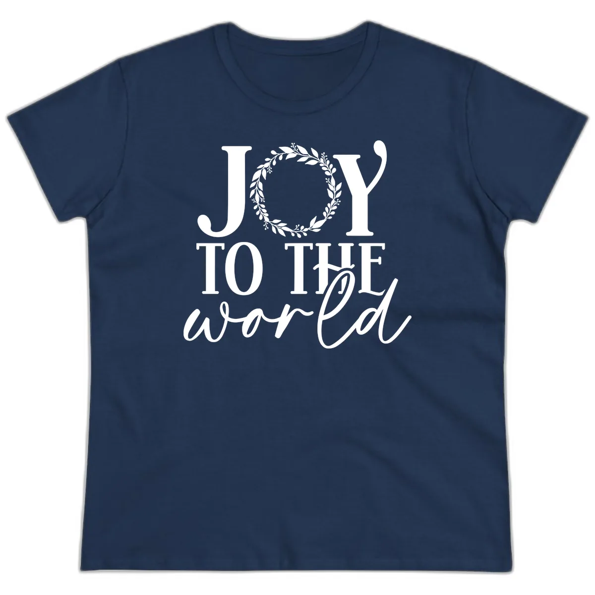 Joy To The World Holiday Text Design Ladies Tee in Navy