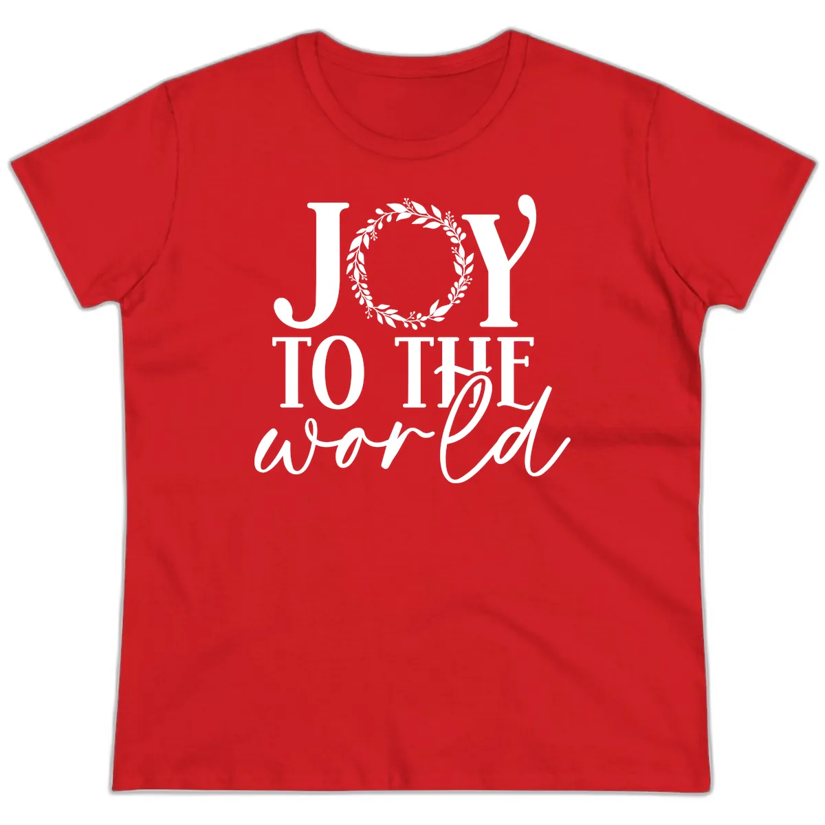 Joy To The World Holiday Text Design Ladies Tee in Red