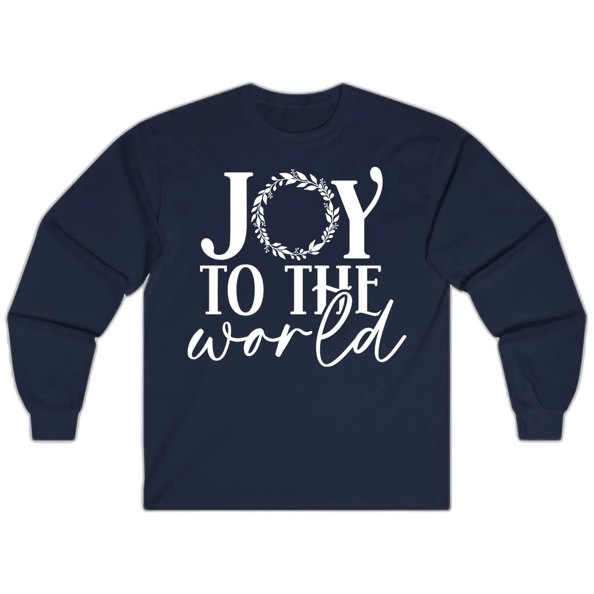 Joy To The World Holiday Text Design Long Sleeve in Navy
