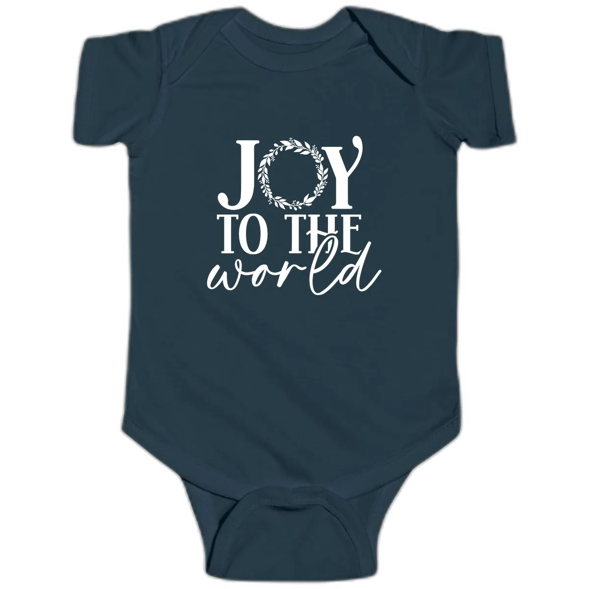 Joy To The World Holiday Text Design Baby Onesie in Navy