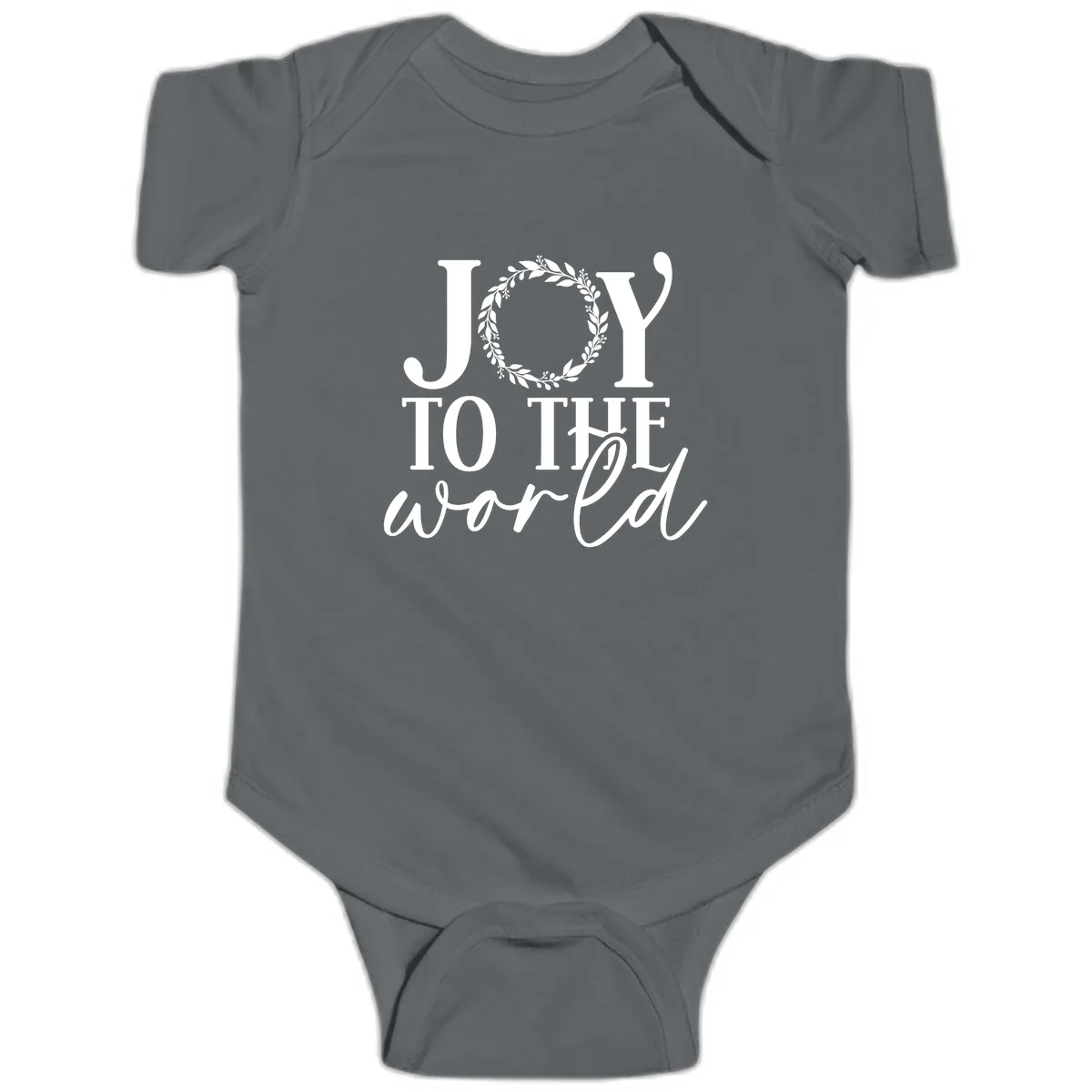 Joy To The World Holiday Text Design Baby Onesie in Charcoal